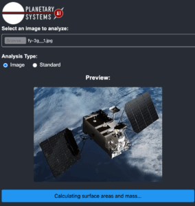 An application interface showing a satellite photo being analyzed
